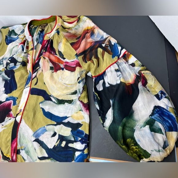 Anthropologie Vineet Bahl Retro Print Floral 100% Silk Blouse Top Size Medium - Picture 9 of 13